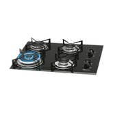 Cocina encimera Fisher de 4 hornallas a gas vidrio negro triple llama GLP
